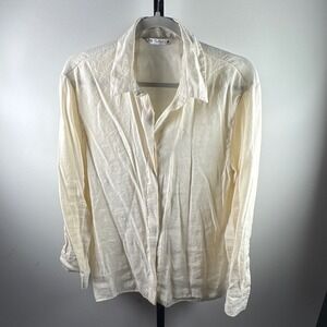 Zara Button Up Shirt Womens L Cream Excellent Back Button Detail Long Sleeve